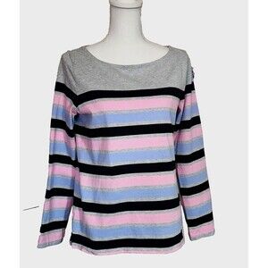 Talbots Authentic Tee Shirt Long Sleeve Multi-Color Stripe Womens Small